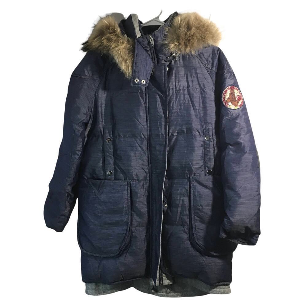 Basic House Women's Fur Hood Puffer Duck Down Jacket Size XS Winter Wear